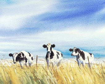 340x270 Cow Painting Wall Decor Watercolor Painting Original Art - Watercolor Paintings Of Cows