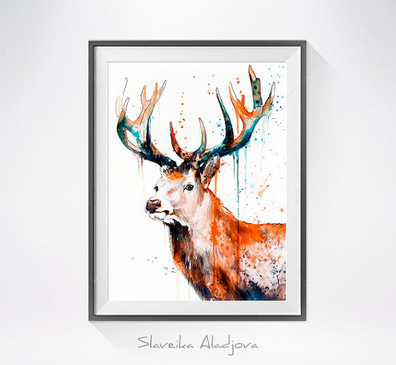 570x525 Deer Watercolor Painting Print - Watercolor Paintings Of Deer