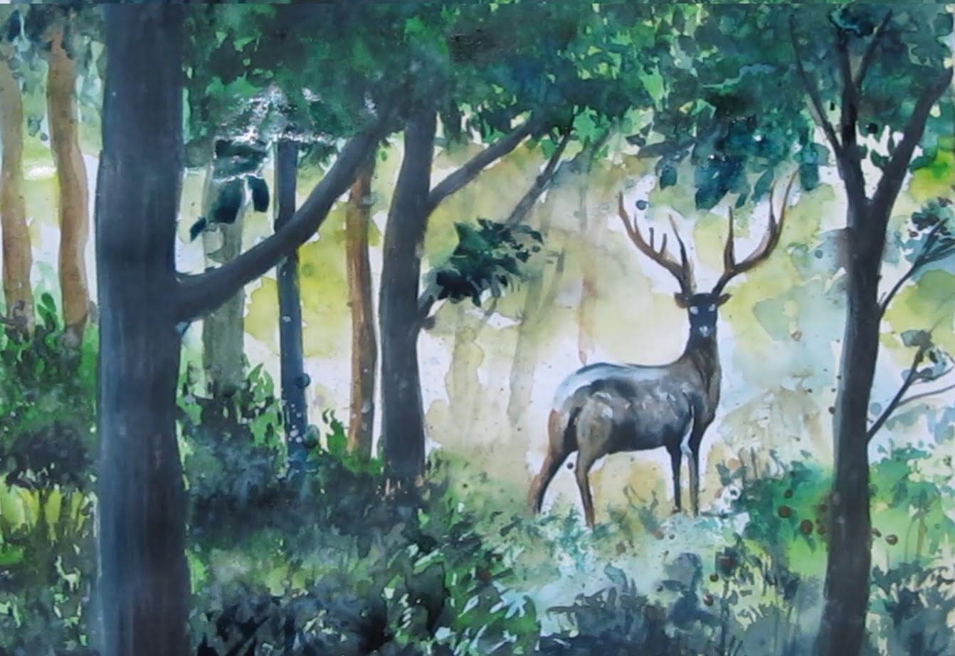 1342x922 Deer In Watercolor Speed Painting - Watercolor Paintings Of Deer