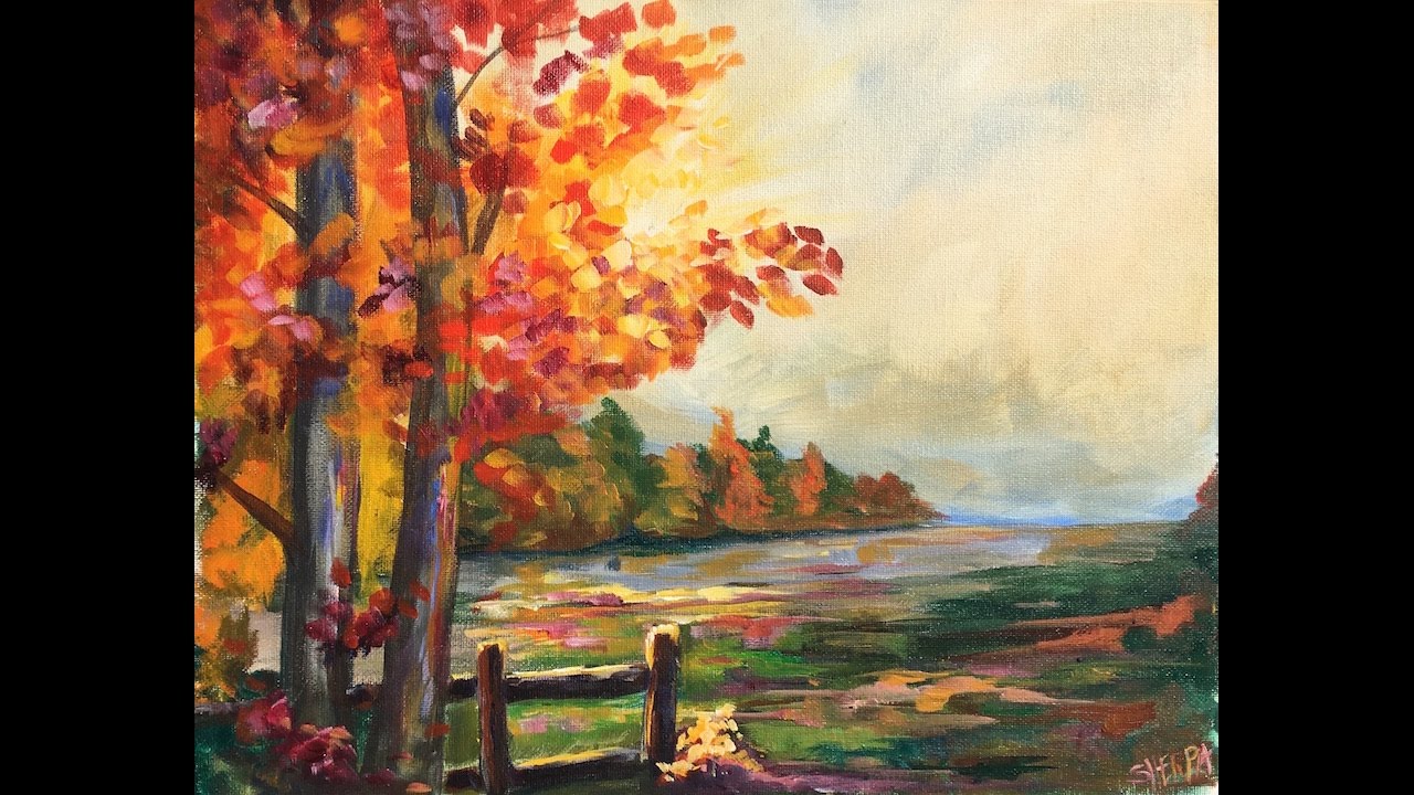 1280x720 Beginner Learn To Paint A Landscape Full Acrylic For Fall Autumn - Watercolor Paintings Of Fall Scenes