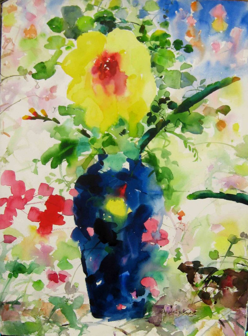 Watercolor Paintings Of Flowers In Vases at