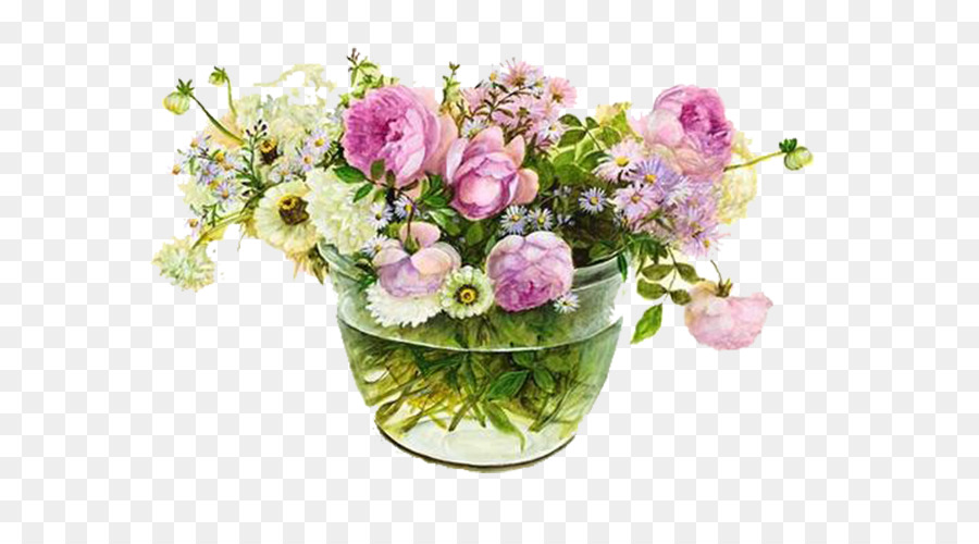 900x500 Garden Roses Vase Flower Bouquet Watercolor Painting - Watercolor Paintings Of Flowers In Vases