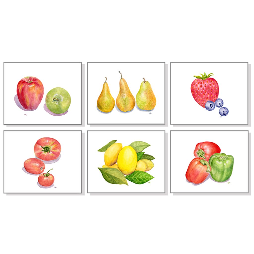 1024x1024 Fruit And Vegetable Prints Set Of 6 - Watercolor Paintings Of Fruits And Vegetables
