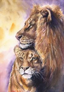 210x300 Lions Love Print Of Original Watercolor Painting Lion Family Art - Watercolor Paintings Of Lions