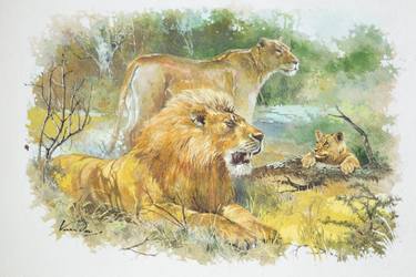 375x250 Lions Painting By Vinayak Wagle Saatchi Art - Watercolor Paintings Of Lions