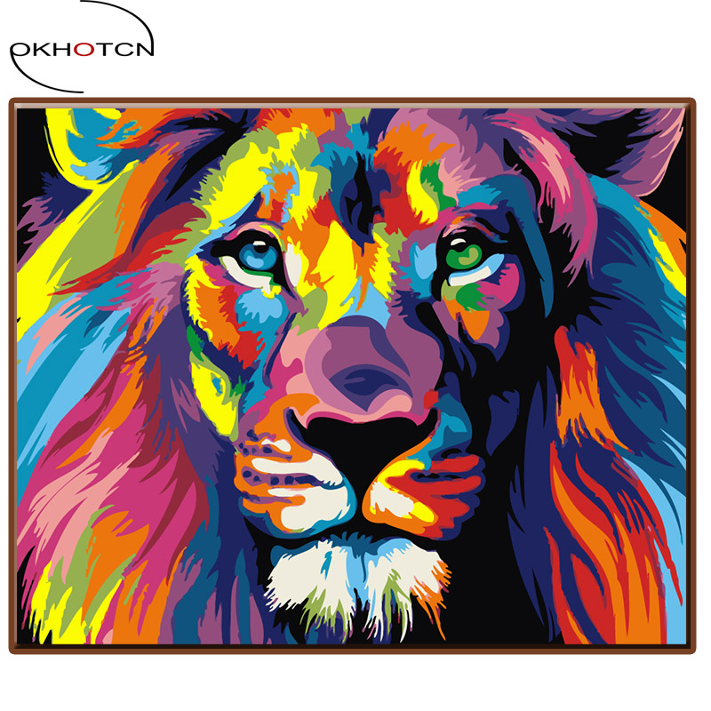 800x800 Okhotcn Framed Watercolor Lions Animals Diy Painting By Numbers - Watercolor Paintings Of Lions