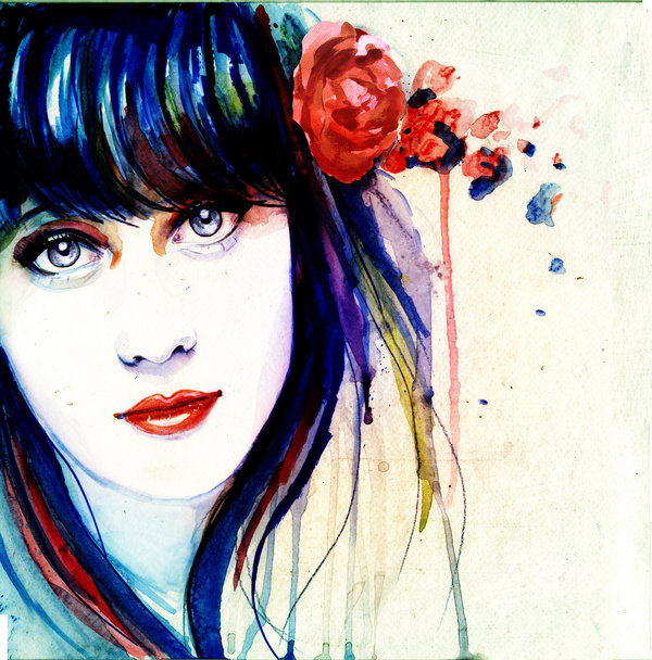 600x608 Zooey Watercolor By Isaiahstephens - Watercolor Paintings Of People