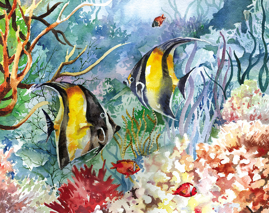 900x711 Tropical Fish And Coral Painting By Beth Kantor - Watercolor Paintings Of Tropical Fish