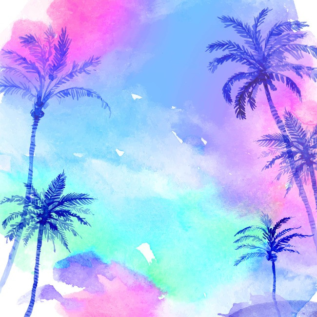 650x650 Sky Watercolor Palm Trees Background Vector Material, Vector, Sky - Watercolor Palm