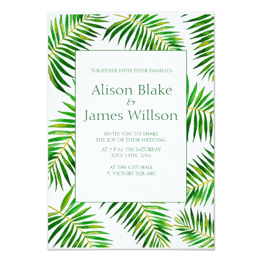 540x540 Tropical Watercolor Palm Leaves Wedding Invitation Zazzle.co.uk - Watercolor Palm Leaves