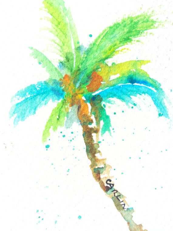 570x760 Palm Tree Painting Inspirational Original Watercolor Coconut Palm - Watercolor Palm Tree