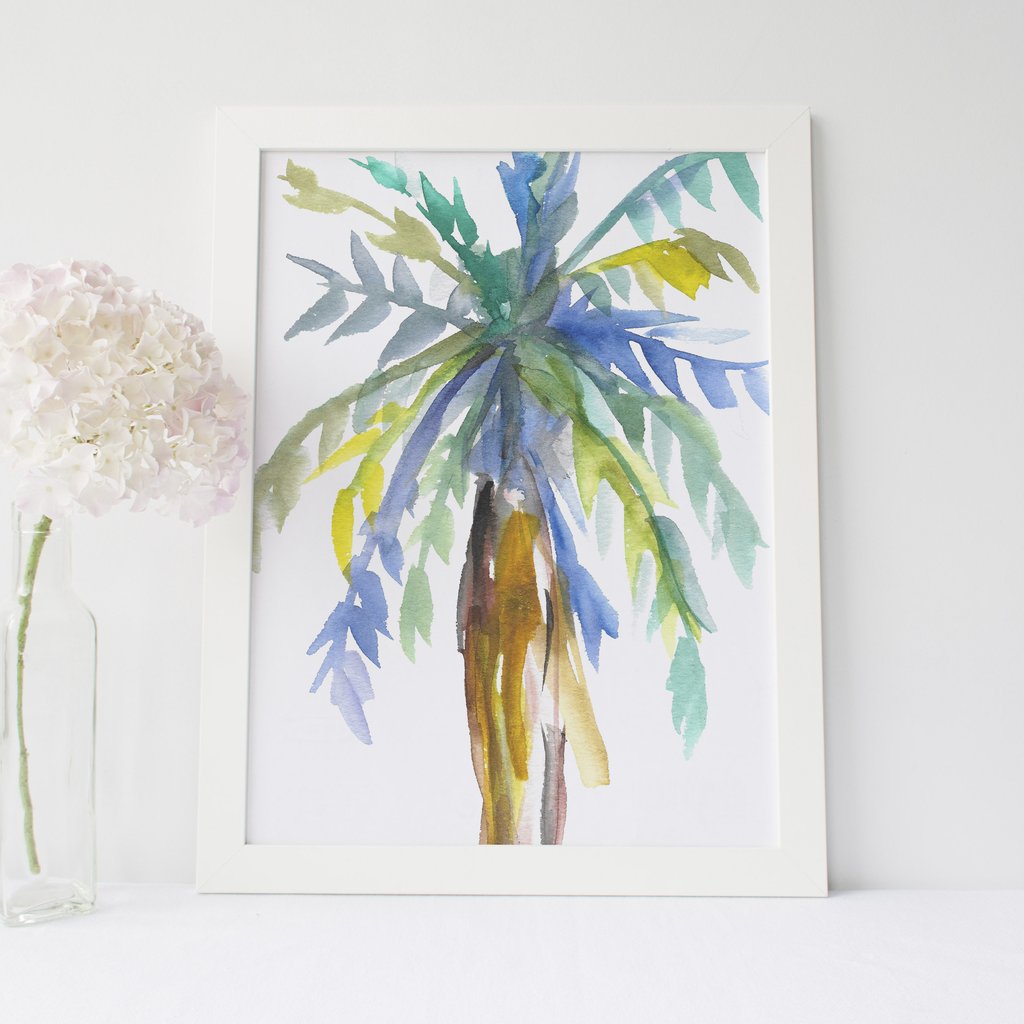 1024x1024 Watercolor Palm Tree Tropical Wall Art Digital Print Jetty Home - Watercolor Palm Tree