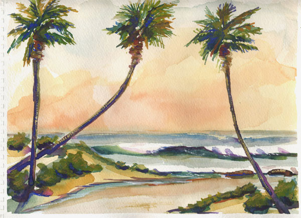 600x436 Palm Trees Modern Contemporary Seascape Landscape And Still Life - Watercolor Palm Trees Art