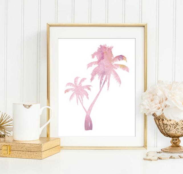 642x610 Pink Palm Trees Art Printgirly Pink Watercolor Palm Trees Art Etsy - Watercolor Palm Trees Art