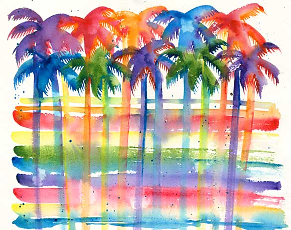 585x463 Tropical Palm Trees Watercolor Painting Abstract Nadine Abstract - Watercolor Palm Trees Art