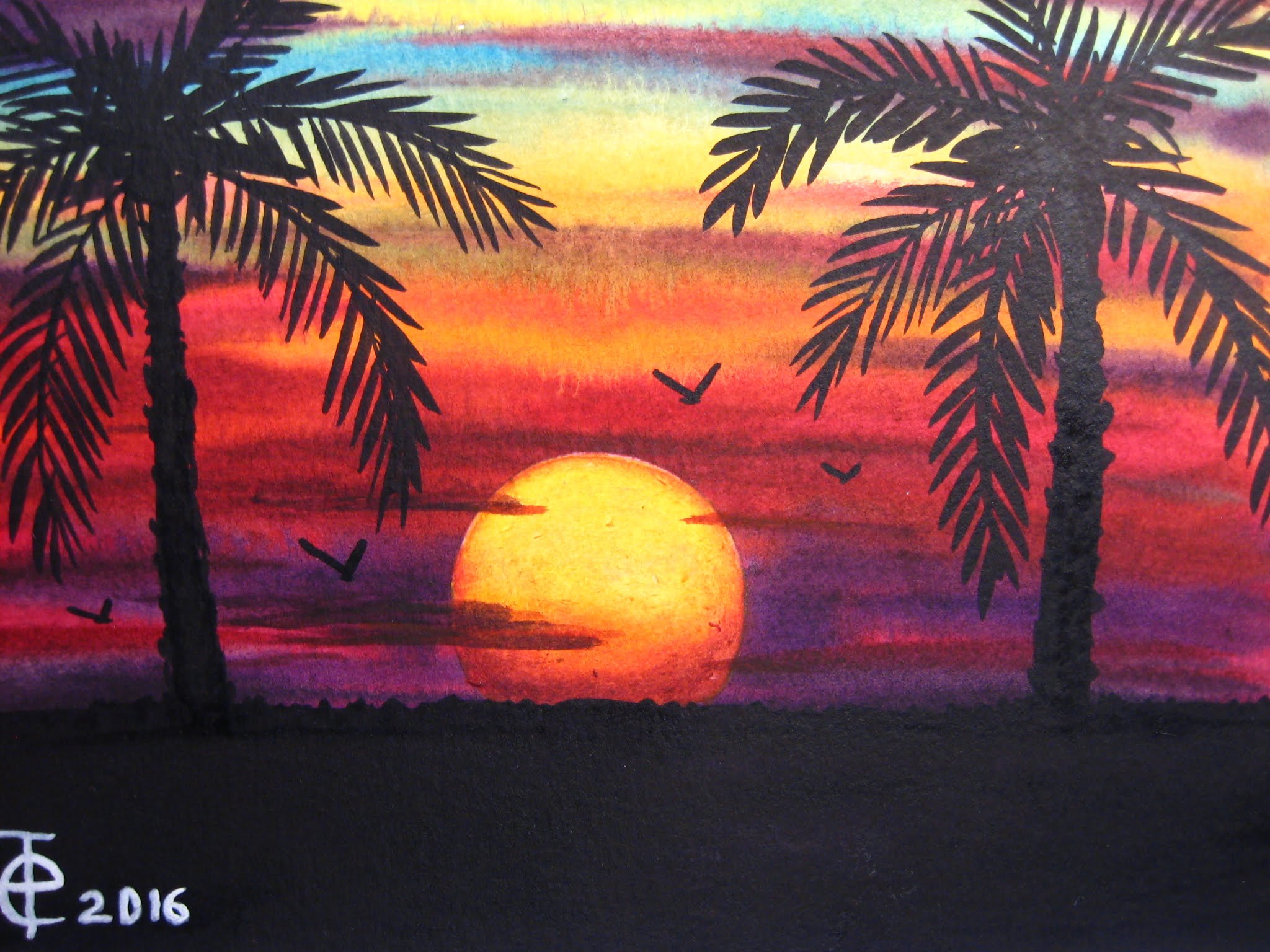 2048x1536 Watercolor Painting Sunset With Palm Trees - Watercolor Palm Trees Art