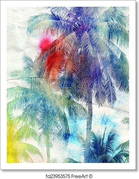 450x580 Watercolor Silhouettes Of Palm Trees Art Print Home Decor Wall Art - Watercolor Palm Trees Art