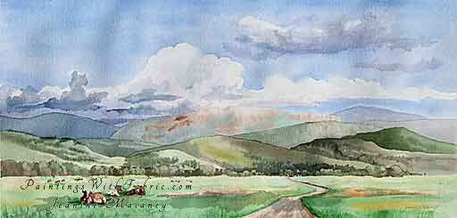 512x245 Big Sky In A Cowboy Frame Original Panorama Watercolor Painting - Watercolor Panorama