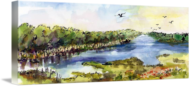 650x293 Summer Landscape River Panorama Watercolor By Ginette Callaway - Watercolor Panorama