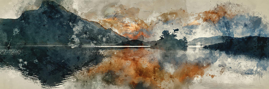 900x300 Watercolor Painting Of Panorama Landscape Stunning Sunrise Over - Watercolor Panorama