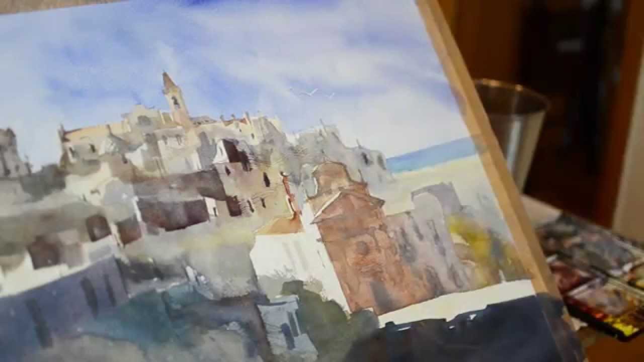 1280x720 Watercolor Tutorial Ostuni Panorama By Minh Dam - Watercolor Panorama
