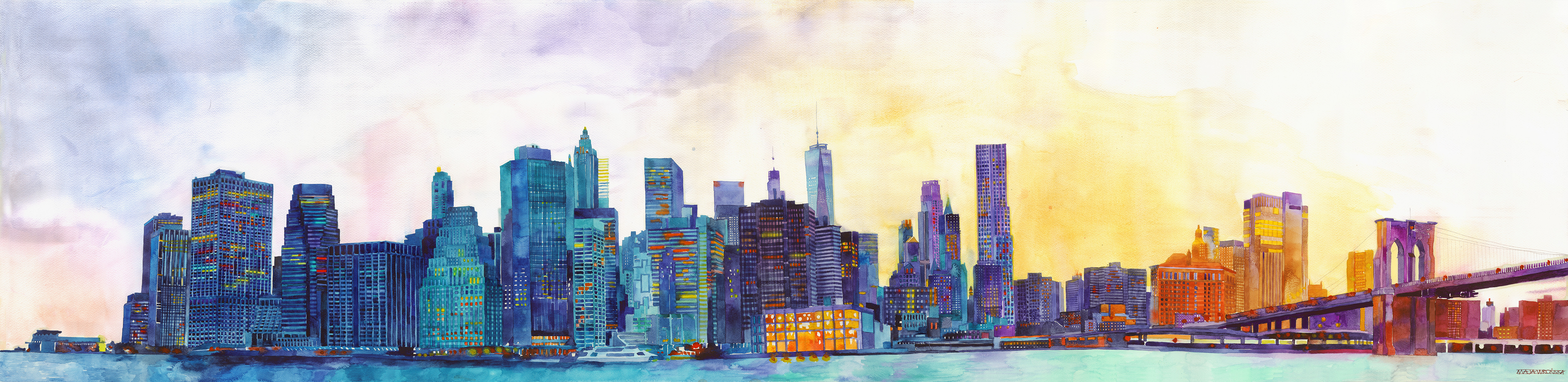 5000x1220 Watercolor Panorama Of Nyc By Maja - Watercolor Panorama