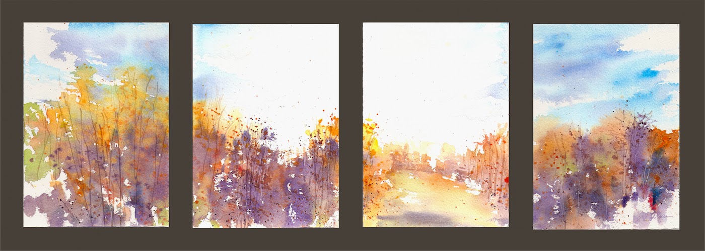1400x499 New England Landscape Panorama Format Watercolor Paintings And - Watercolor Panorama