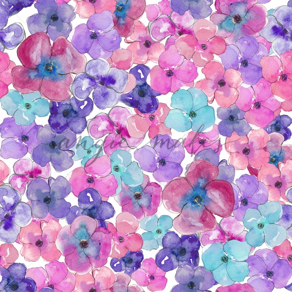 600x600 Repeating Watercolor Pansies Pattern - Watercolor Pansies