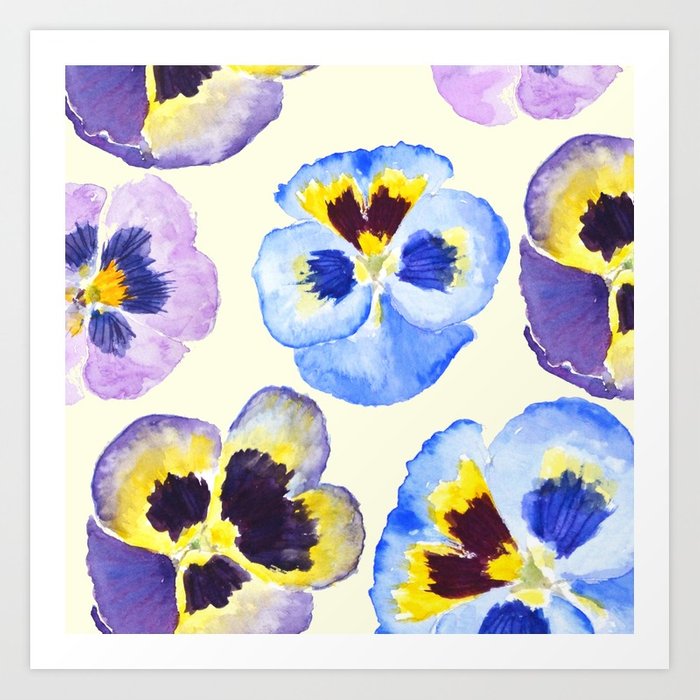 700x700 Pansies Pattern Watercolor Painting Art Print By Colorandcolor - Watercolor Pansies