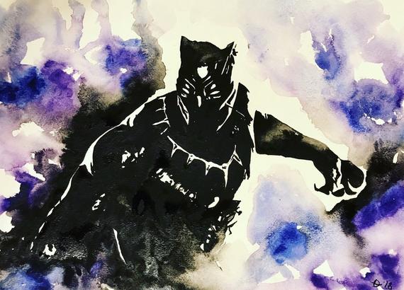 570x410 Black Panther Watercolor Print Etsy - Watercolor Panther