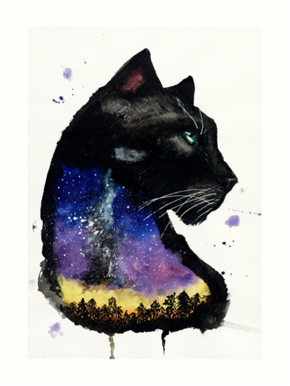 413x549 Galaxy Panther Art Prints By Creaturesofnat Redbubble - Watercolor Panther