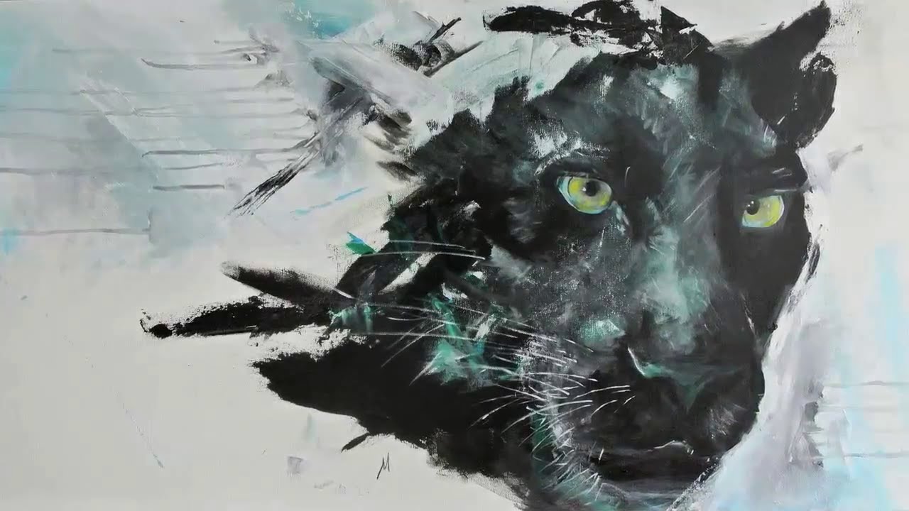 1280x720 Time Lapse Acrylic Speed Painting Black Panther - Watercolor Panther