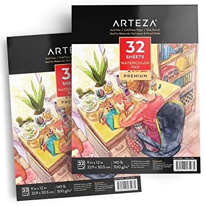 425x425 Arteza 9x12 Watercolor Paper Sketchbook, Cold Press - Watercolor Paper Amazon