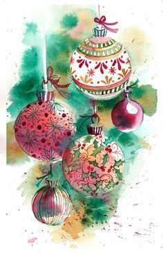 236x365 Original Watercolor Print Of A Painting By Simplyartbykristin - Watercolor Paper Christmas Ornaments