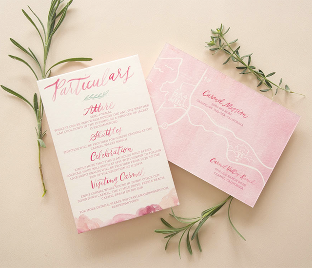640x549 Pink Floral Watercolor Wedding Invitations - Watercolor Paper Invitations