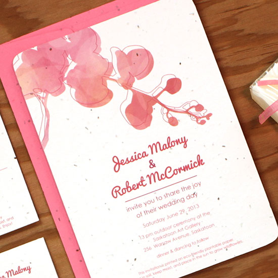 550x550 Plantable Watercolor Orchids Wedding Invitation Plantable - Watercolor Paper Invitations