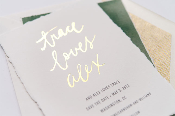 600x400 Watercolor Gold Foil Wedding Invitations - Watercolor Paper Invitations