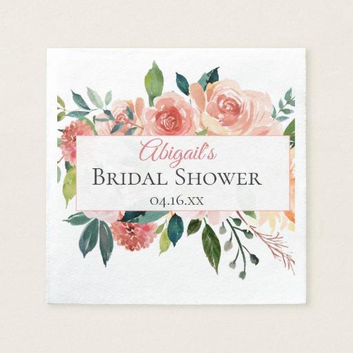 512x512 Zazzle Blush Watercolor Floral Personalized Paper Napkin - Watercolor Paper Napkins