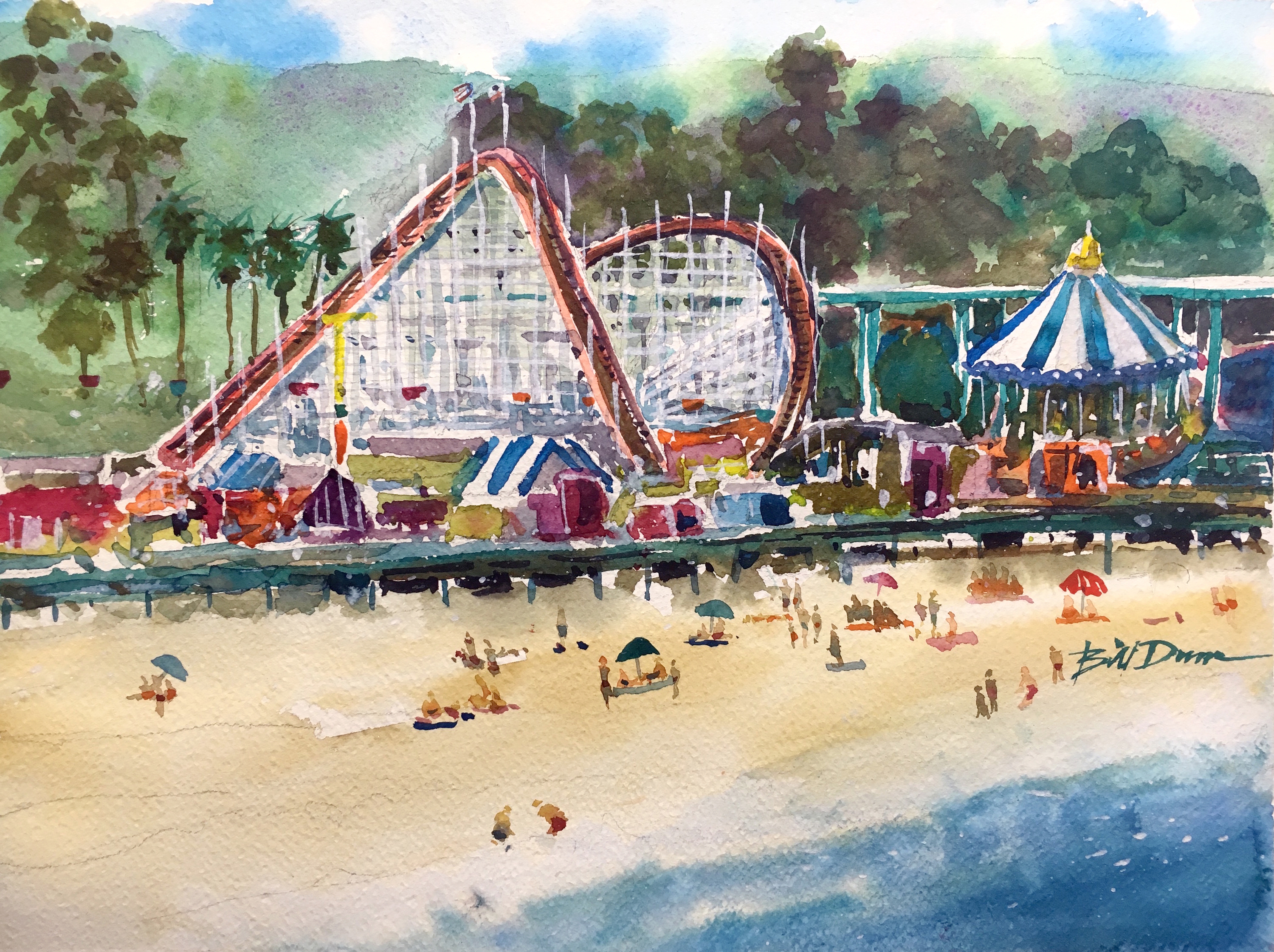 3000x2241 Pro Tips On How To Paint A Colorful Theme Park By The Beach - Watercolor Park