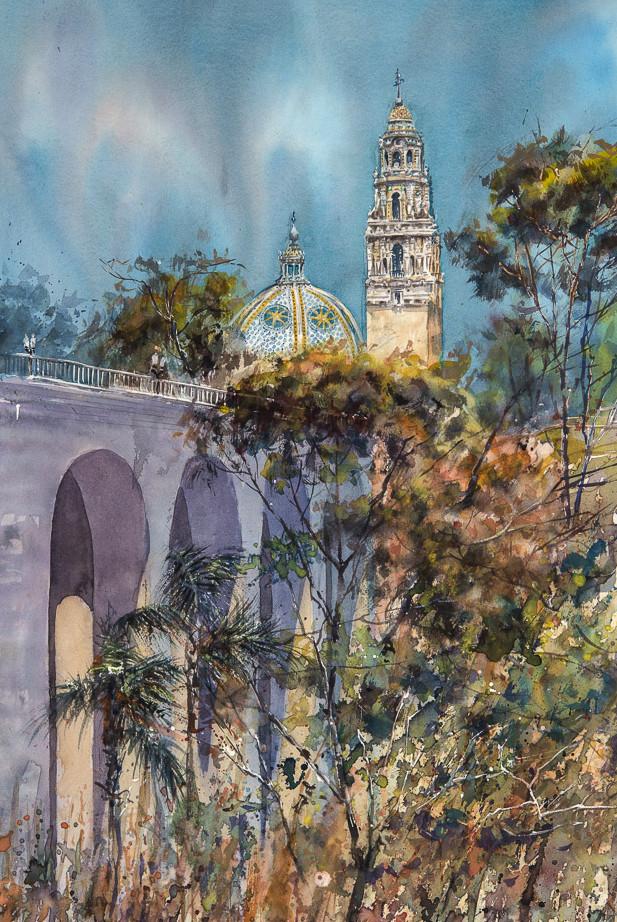 617x922 Cabrillo Bridge, Entrance To Balboa Park, San Diego. Original - Watercolor Park