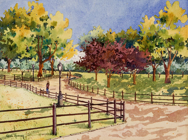 625x466 Walking To The Met, Central Park, New York City Watercolor - Watercolor Park