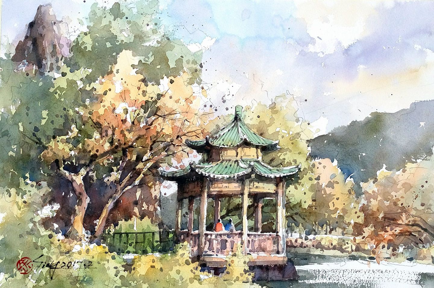 1440x956 Guo Kim Seung, Creek Park Watercolor Landscapes With - Watercolor Park