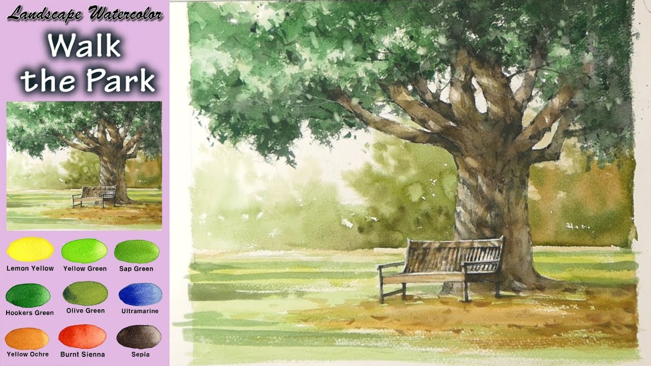 1280x720 Drawing Landscape Watercolor Walk In The Park (Wet In Wet. Arches - Watercolor Park