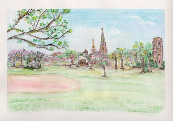570x399 Frederick Maryland Art Print Baker Park Watercolor Downtown Etsy - Watercolor Park