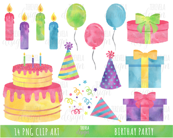350x278 50% Sale Watercolor Birthday Clipart, Party Clipart By Terevela Design - Watercolor Party