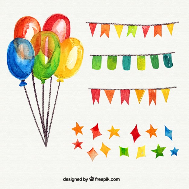 626x626 Colorful Watercolor Birthday Party Elements Vector Free Download - Watercolor Party