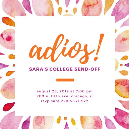 529x529 Orange Watercolor Floral Farewell Party Invitation - Watercolor Party