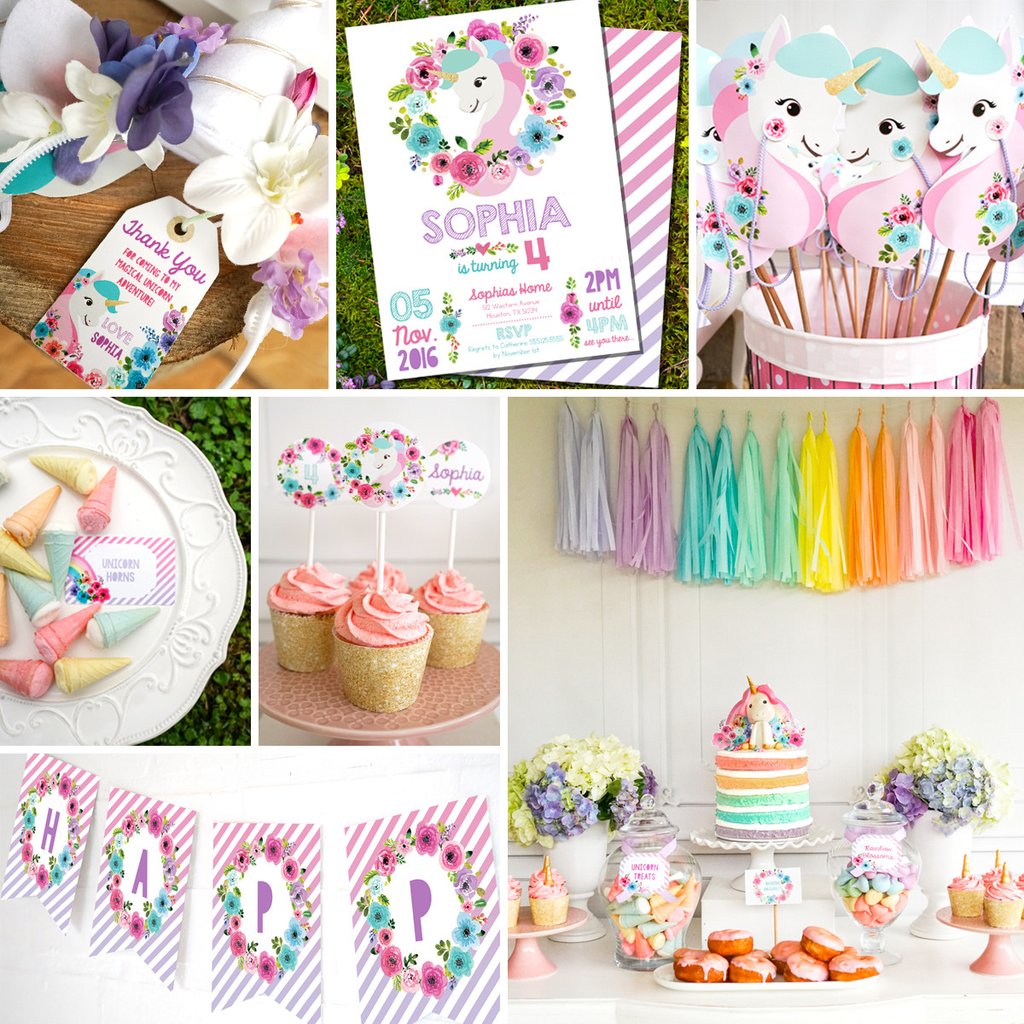 1024x1024 Unicorn Birthday Party Decorations Watercolor Floral Unicorn - Watercolor Party