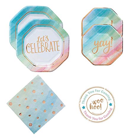 466x466 Watercolor Rainbow Party Supplies For 16 Guests, Large - Watercolor Party