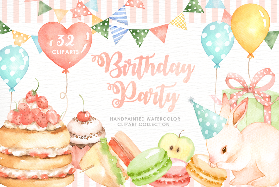 1160x778 Birthday Party Watercolor Cliparts By Everysunsun - Watercolor Party